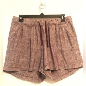 Linen shorts, purple drawstring pockets brand new never worn